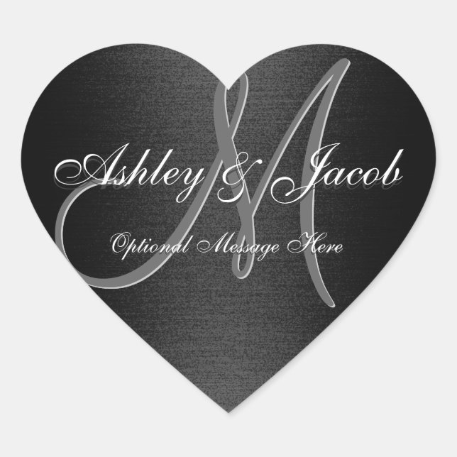 Elegant Monogrammed Black & White Wedding Sticker (Front)