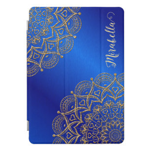 Elegant Monogrammed Blue and Gold Mandala iPad Pro Cover
