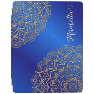 Elegant Monogrammed Blue and Gold Mandala iPad Cover