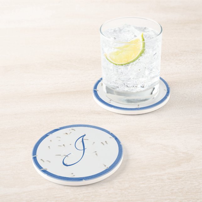 Elegant Monogrammed Blue and Grey  Coaster (Side)