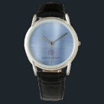 Elegant Monogrammed Blue Brushed Metal Watch<br><div class="desc">Personalised Elegant Monogrammed Blue Brushed Metal Watch.</div>