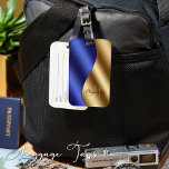 Elegant Monogrammed Blue Gold Metallic Luggage Tag<br><div class="desc">Add a touch of luxury to your travel essentials with our Custom Elegant Monogrammed Blue Gold Metallic Luggage Tag. This exclusive piece exudes sophistication, made from premium materials and featuring a classic monogram design with a charming blend of blue and gold tones. It's the perfect way to personalise your belongings...</div>