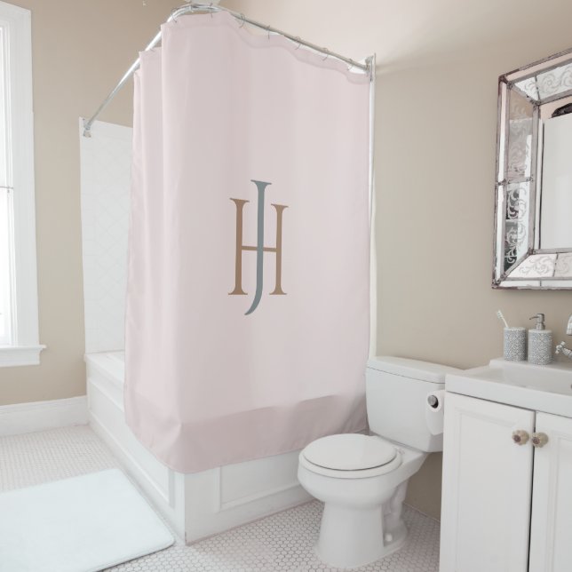 Elegant Monogrammed Blush Pink Shower Curtain (In Situ)