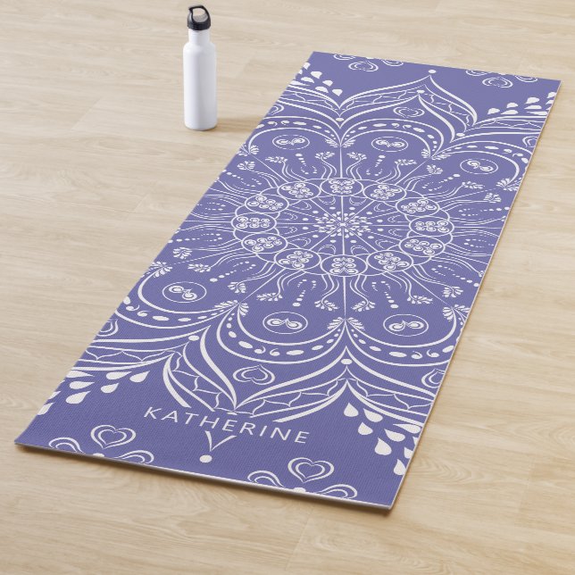 Elegant Monogrammed Boho Violet Purple Mandala Yoga Mat (In Situ)