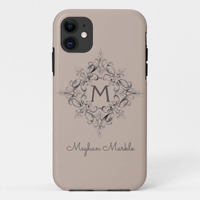 Elegant Monogrammed classic neutral sand Case-Mate iPhone Case (Back)