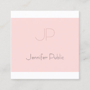 Elegant Monogrammed Clean Plain Trendy Blush Pink Square Business Card