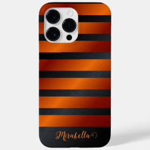 Elegant Monogrammed Colorblock Black and Orange Case-Mate iPhone 14 Pro Max Case