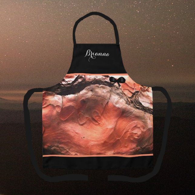 Elegant Monogrammed Coral Red Marbled Apron  (Creator Uploaded)