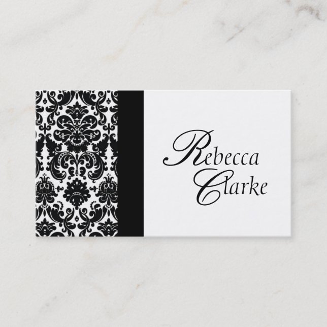 Elegant Monogrammed Damask Busines Card (Front)