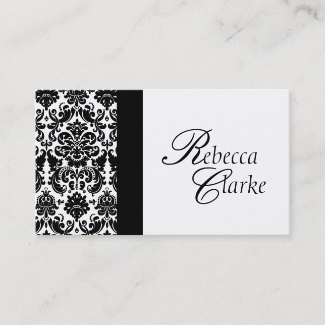 Elegant Monogrammed Damask Business Card (Front)