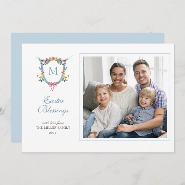Elegant Monogrammed Easter photo  Holiday Card (Front/Back)