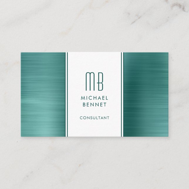 Elegant Monogrammed Emerald Green Consultant Business Card (Front)