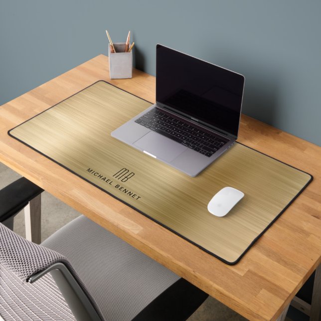 Elegant Monogrammed Faux Gold Brushed Metallic Desk Mat (Office 2)