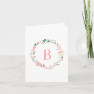 Elegant Monogrammed Floral Wreath Note Card