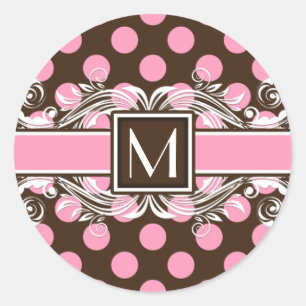 Elegant Monogrammed Geometric Dot Pattern Classic Round Sticker