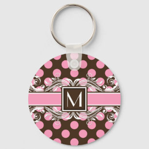 Elegant Monogrammed Geometric Dot Pattern Key Ring