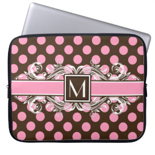 Elegant Monogrammed Geometric Dot Pattern Laptop Sleeve