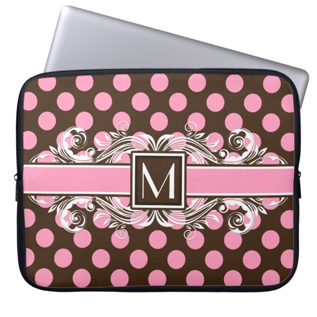 Elegant Monogrammed Geometric Dot Pattern Laptop Sleeve (Front)