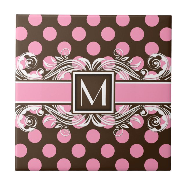 Elegant Monogrammed Geometric Dot Pattern Tile (Front)
