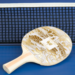 Elegant Monogrammed Gilded Gold Monstera  Ping Pong Paddle