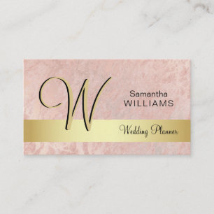 Elegant Monogrammed Gold Black Pink Marble Business Card