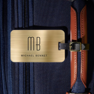 Elegant Monogrammed Gold Brushed Metallic Luggage Tag
