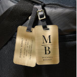 Elegant Monogrammed Gold Brushed Metallic Luggage Tag<br><div class="desc">Elegant Monogrammed Gold Brushed Metallic Luggage Tag</div>
