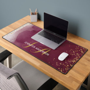 Elegant Monogrammed Gold Burgundy Desk Mat