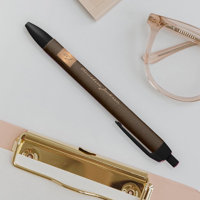 Elegant monogrammed gold name script office black ink pen (Creator Uploaded)