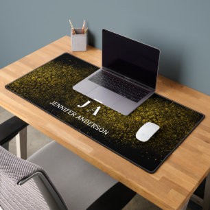 Elegant Monogrammed Gold Shine Stars Desk Mat