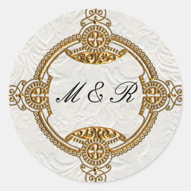 Elegant Monogrammed Gold Wedding Classic Round Sticker (Front)