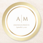 Elegant Monogrammed Gold Wedding Paper Coasters<br><div class="desc">Minimalist,  yet elegant monogrammed gold wedding paper coasters featuring a gold frame surrounding all the important event details. These gold coasters may be easily personalised to a wedding,  50th wedding anniversary,  or a birthday party,  for instance.</div>