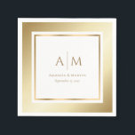 Elegant Monogrammed Gold Wedding Paper Napkins<br><div class="desc">Minimalist,  yet elegant monogrammed gold wedding paper napkins featuring a gold frame surrounding all the important event details. These gold napkins may be easily personalised to a wedding,  50th wedding anniversary,  or a birthday party,  for instance.</div>