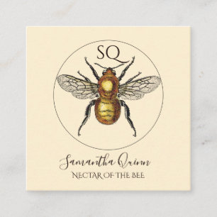Elegant Monogrammed Golden Bee Circle Logo Square Business Card