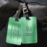 Elegant Monogrammed Green Brushed Metal Luggage Tag<br><div class="desc">Personalised Elegant Monogrammed Green Brushed Metal Luggage Tag.</div>