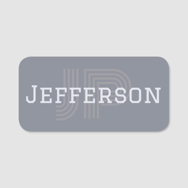 Elegant Monogrammed Grey: Your Unique Personality Name Tag (Front)