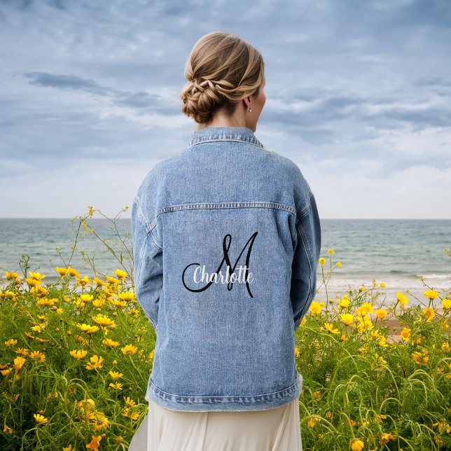 Elegant Monogrammed Handwriting Initials Modern Denim Jacket (Creator Uploaded)