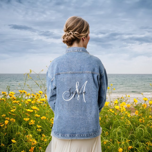 Elegant Monogrammed Handwriting Initials Modern Denim Jacket (Creator Uploaded)