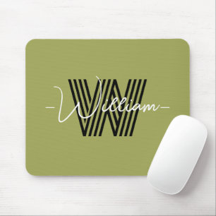 Elegant monogrammed initial and script olive green mouse pad