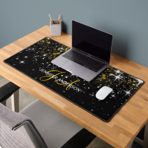 Elegant Monogrammed initial Gold stars Desk Mat