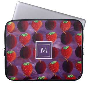 Elegant Monogrammed Initial Strawberries Fruit Laptop Sleeve