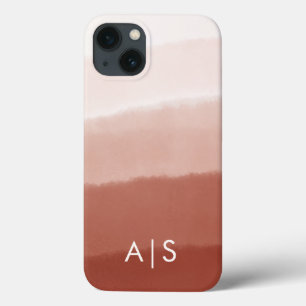 Elegant Monogrammed Initials Copper Rust Ombre iPhone 13 Case