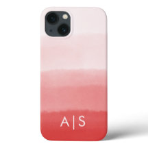 Elegant Monogrammed Initials Faded Coral Red Ombre