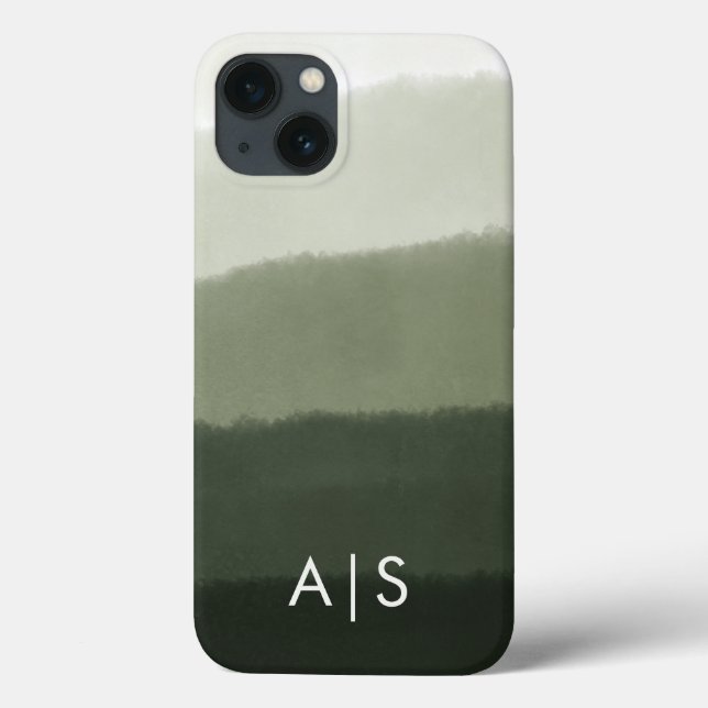 Elegant Monogrammed Initials Jungle Green Ombre Case-Mate iPhone Case (Back)