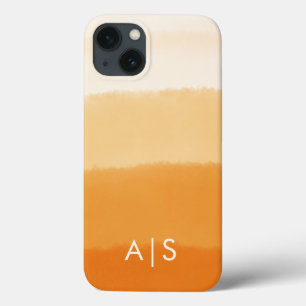 Elegant Monogrammed Initials Pumpkin Orange Ombre iPhone 13 Case