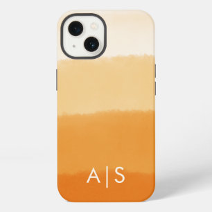 Elegant Monogrammed Initials Pumpkin Orange Ombre iPhone 13 Case