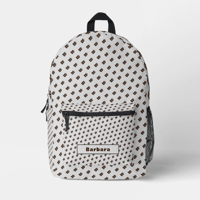 Elegant Monogrammed Letter Pattern Name Brown Printed Backpack (Front)