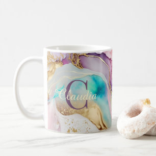 Elegant Monogrammed Marble Liquid Ink Coffee Mug