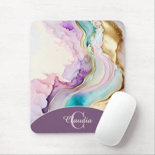 Elegant Monogrammed Marble Liquid Ink Mouse Pad