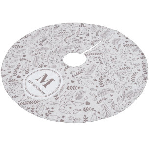 Elegant monogrammed mistletoe brown fleece tree skirt